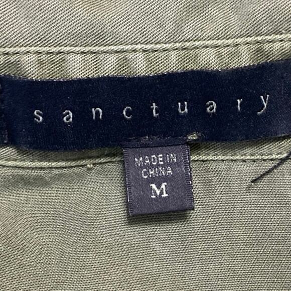 Sanctuary Army Girl Green Belted Long Sleeve Button Down Denim Shirt Dress Sz M - Picture 3 of 4